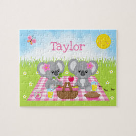 Koala Bear Picnic Girl Pink Gingham Puzzle