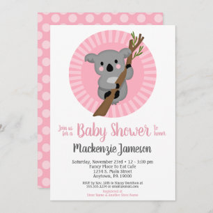 Koala Bear Pink Girls Babydusche Einladung