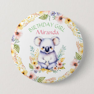 Koala Bear Themed Birthday Girl Personalisiert Button