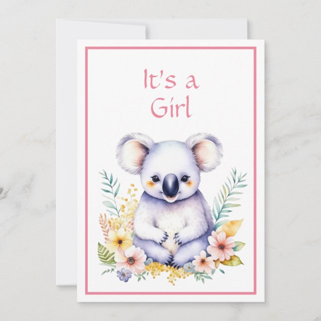 Koala Bear Themed It's a Girl Baby Shower Einladung (Vorderseite)