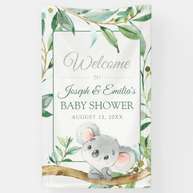 Koala Bear und Eukalyptus Leaf Baby Showbanner Banner (Vertikal)