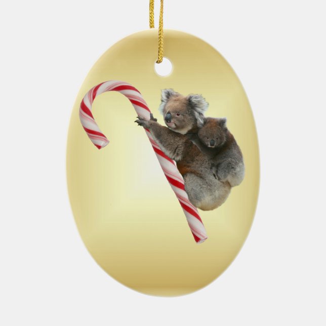 Koala Bear und Joey Cub Candy Cane Keramik Ornament (Hinten)
