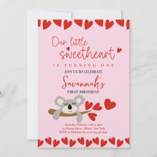 Koala Bear Valentine's Day Sweetheart Geburtstag Einladung