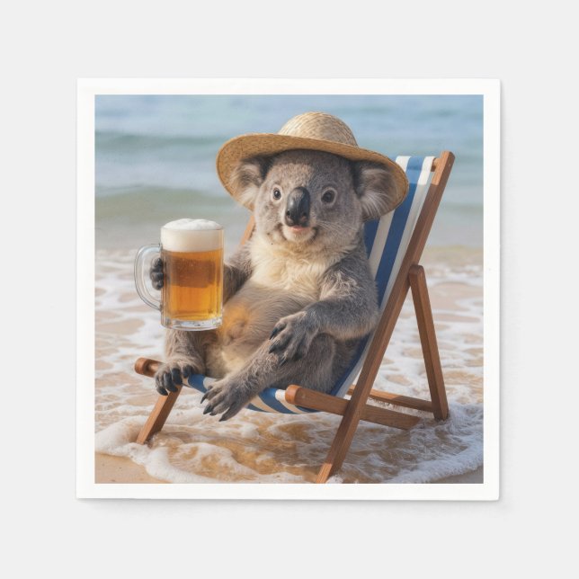 Koala Bear With a Beer on a Beach Serviette (Vorderseite)