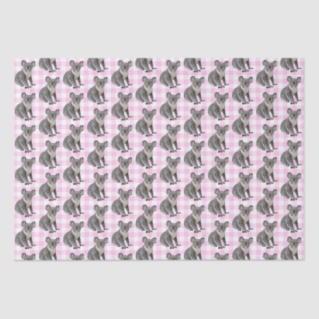 Koala Bears auf Pink Gingham Seidenpapier (Vorderseite)