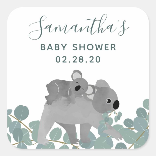Koala Bears Baby Dusche Quadratischer Aufkleber (Vorderseite)