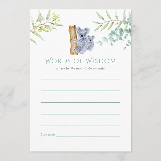 Koala Bears Eucalyptus Verlasse Babyduschberatung Hinweiskarte (Vorderseite)