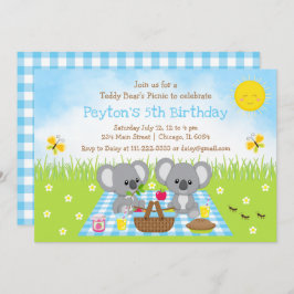 Koala Bear's Picnic Blue Gingham Birthday Einladung