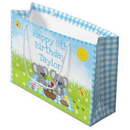 Koala Bears Picnic Blue Gingham Happy Birthday Große Geschenktüte
