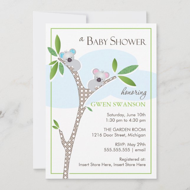 Koala Bears - Twins Baby Shower Einladungen (Vorderseite)