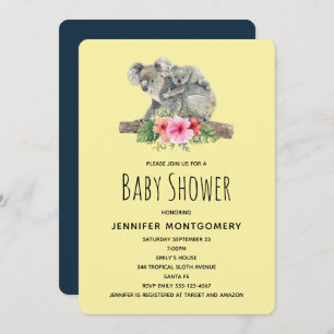 Koala Bears Wasserfarbe Niedliche Mama & Babydusch Einladung