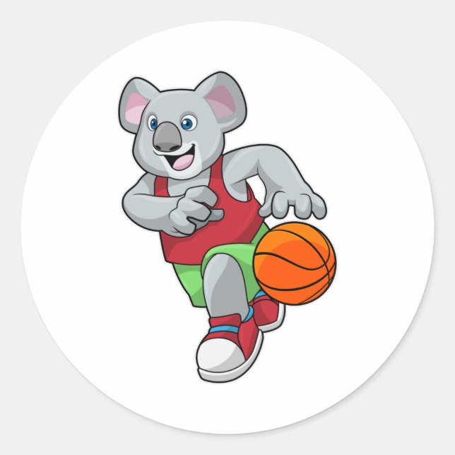 Koala bei Basketball Sports Runder Aufkleber (Vorderseite)