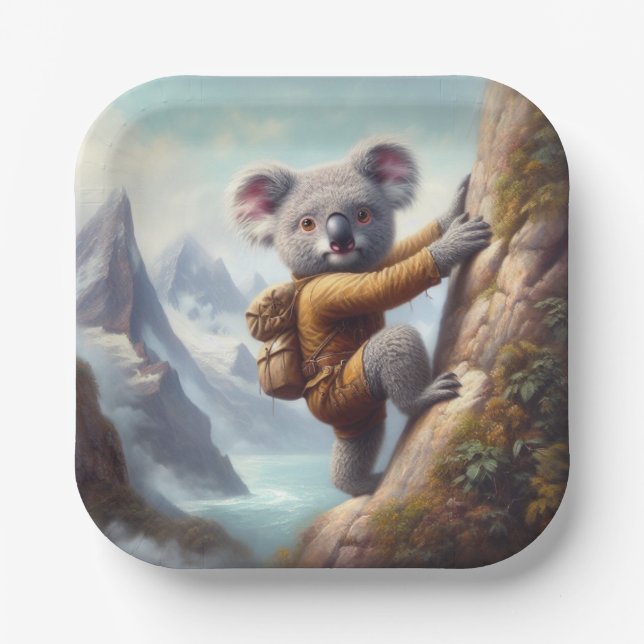 Koala Bergsteigen Pappteller (Vorderseite)