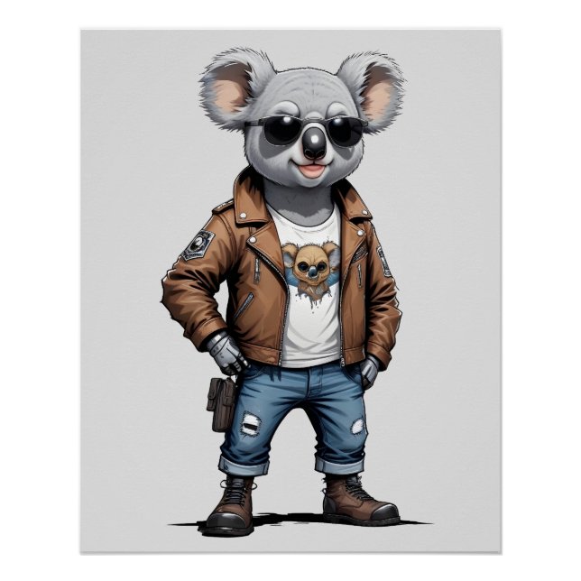 Koala Biker Rebel Leather Jacket Cool Style Urban Poster (Vorderseite)