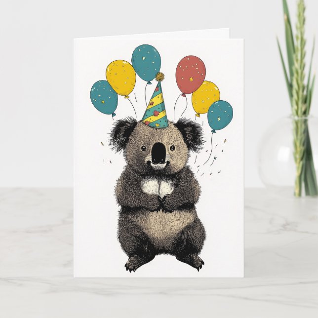 Koala Birthday Card - Niedliches Party Tier Karte (Vorderseite)