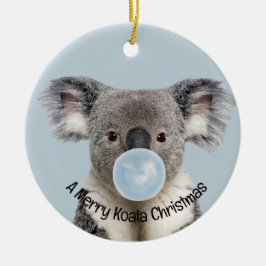Koala Blasst ein blauer Blasen-Gummi Weihnachtsgrü Keramik Ornament