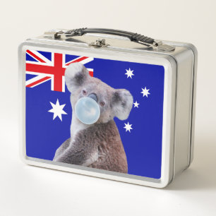 Koala bläst blaue Bubble Gum Australische Flagge Metall Brotdose