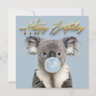 Koala bläst einen blauen Bubble Gum Einladung