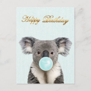 Koala bläst einen blauen Kaugummibubble    Postkarte