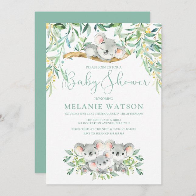 Koala Bush Babies Baby Shower Einladungen (Vorne/Hinten)
