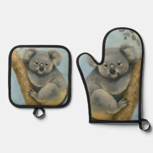 Koala Calm - Wasserfarbenwelt Ofenhandschuh & Topflappen-Set