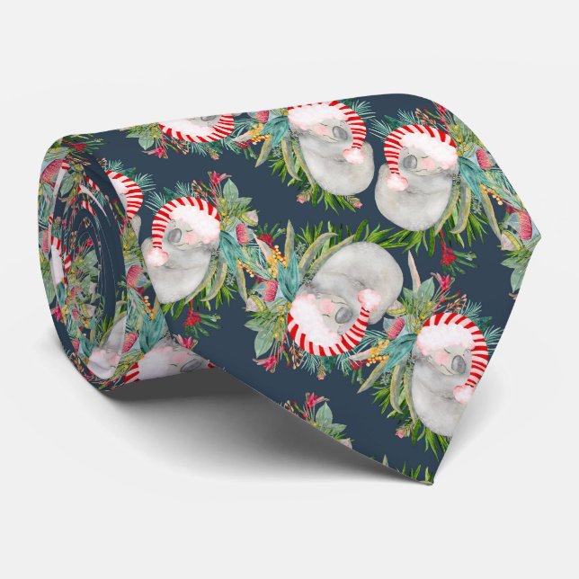 Koala Christmas Blue Neck Tie Krawatte (Gerollt)