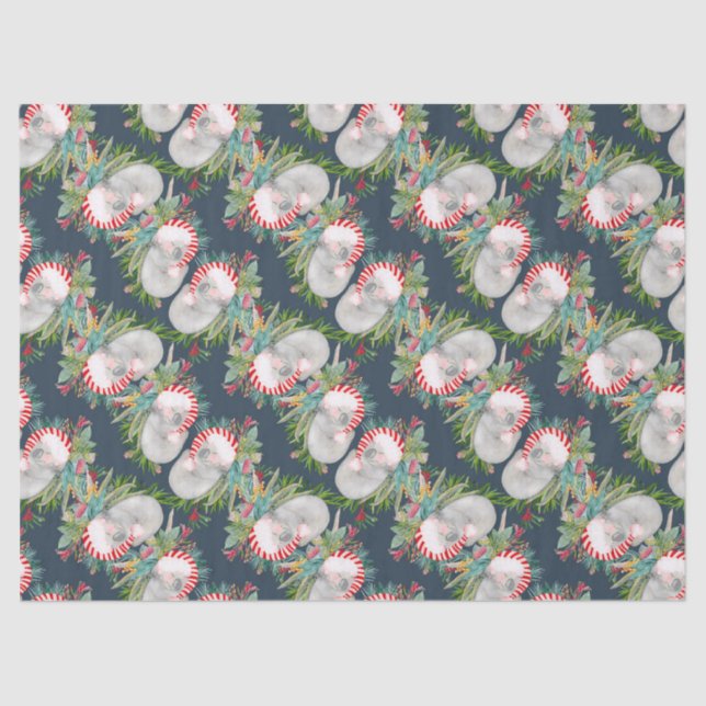 Koala Christmas Blue Wrapping Paper Seidenpapier (Vorderseite)