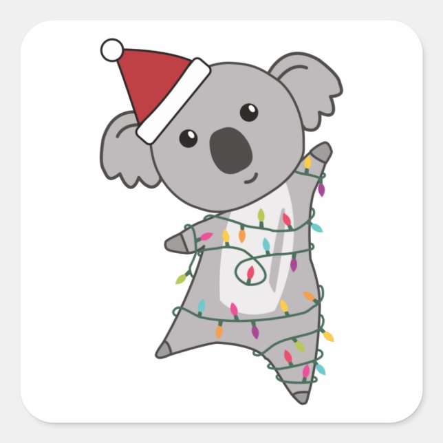 Koala Christmas Fairy Lights Süße Tier Quadratischer Aufkleber (Vorderseite)