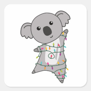 Koala Christmas Fairy Lights Süße Tier Quadratischer Aufkleber