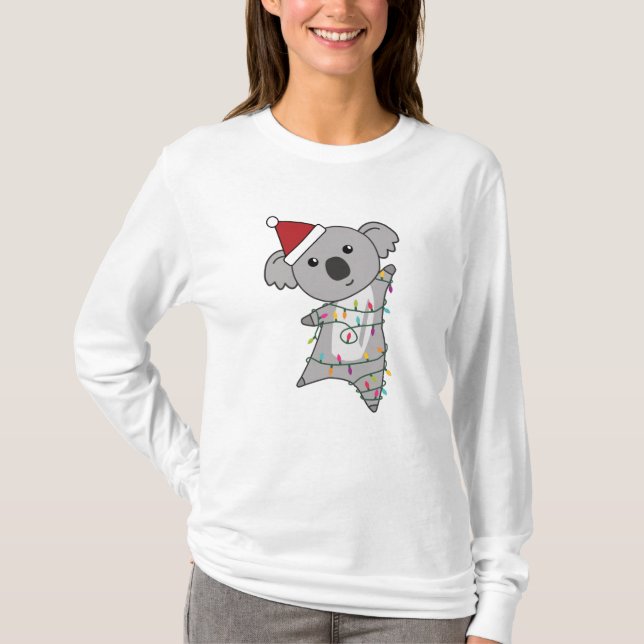 Koala Christmas Fairy Lights Süße Tier T-Shirt (Vorderseite)
