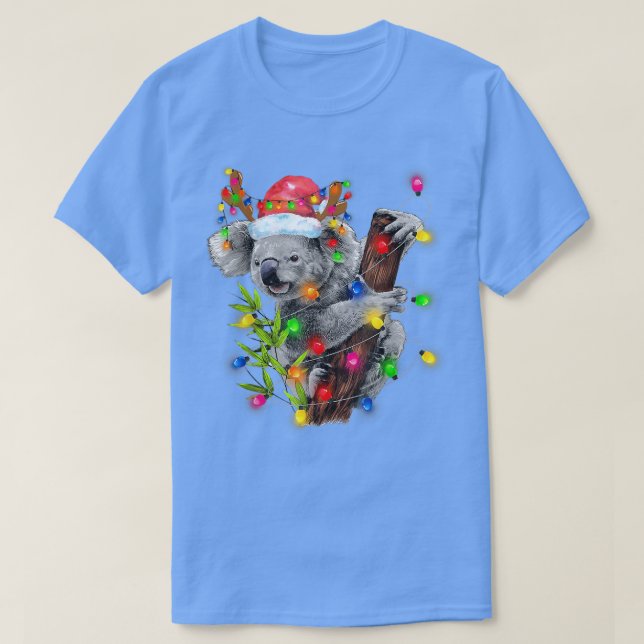 Koala Christmas Lights Funny Santa Hat Merry Chris T-Shirt (Design vorne)