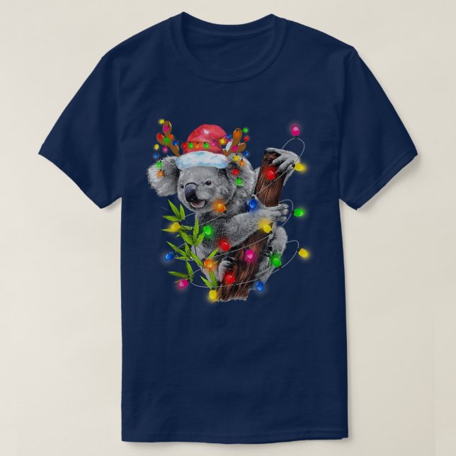 Koala Christmas Lights Funny Weihnachtsmannmütze M T-Shirt (Design vorne)