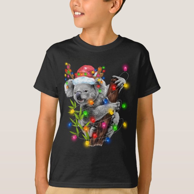 Koala Christmas Lights Funny Weihnachtsmannmütze M T-Shirt (Vorderseite)