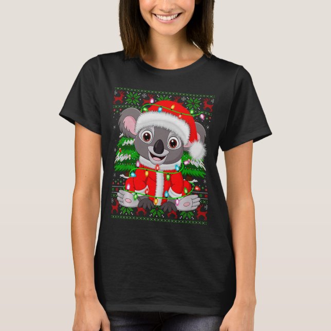 Koala Christmas Lights Santa Costume Ugly Xmas Swe T-Shirt (Vorderseite)