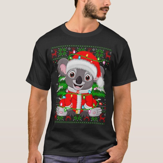 Koala Christmas Lights Santa Costume Ugly Xmas Swe T-Shirt (Vorderseite)