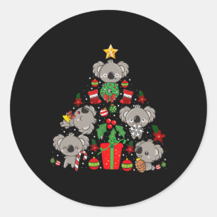 Koala Christmas Tree Niedlicher Bär Runder Aufkleber
