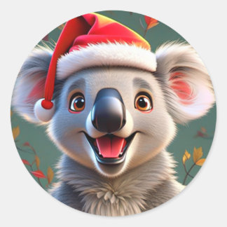 Koala Claus: Weihnachten jubeln unter! Runder Aufkleber