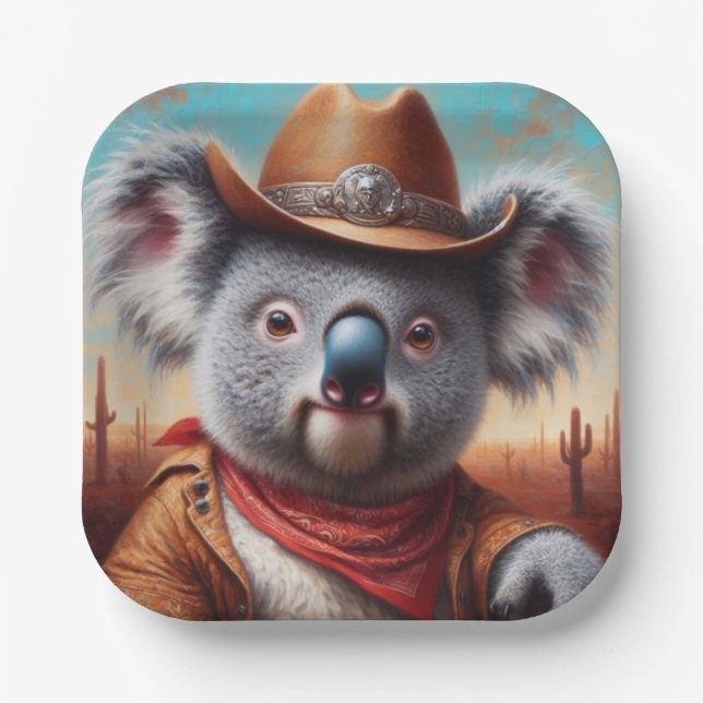 Koala Cowboy Pappteller (Vorderseite)
