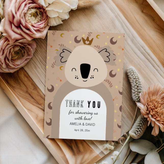 Koala Crown Boho Neutral Thank You Baby Shower Dankeskarte (Von Creator hochgeladen)