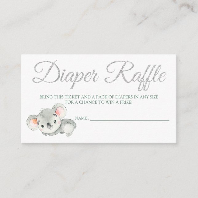 Koala Diaper Raffle Card Karten für Babydusche (Vorderseite)