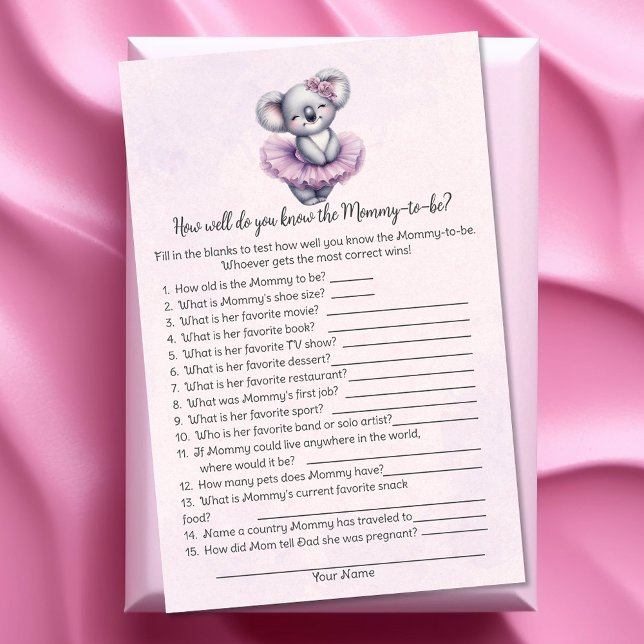 Koala, die Mommy Best Baby Shower Game Card kennt Briefpapier (Von Creator hochgeladen)