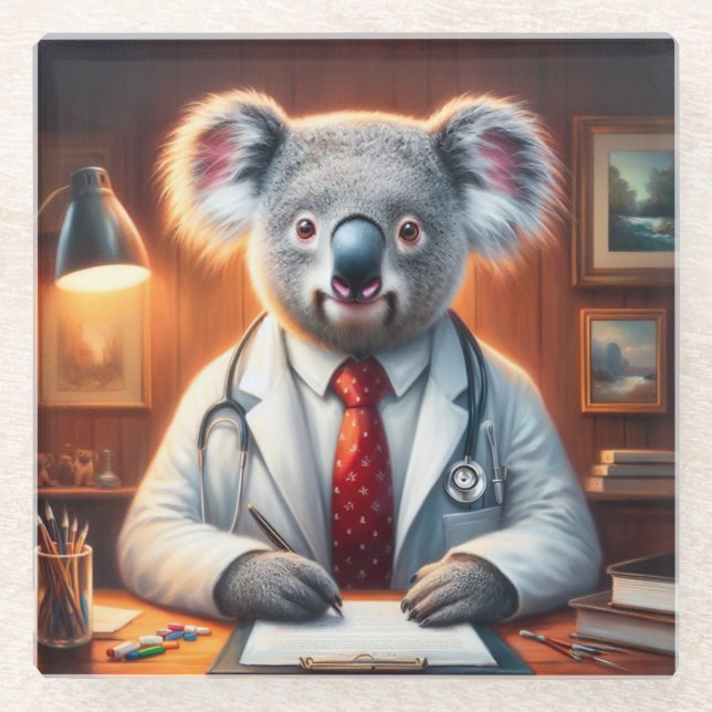 Koala Doctor Glasuntersetzer (Vorderseite)