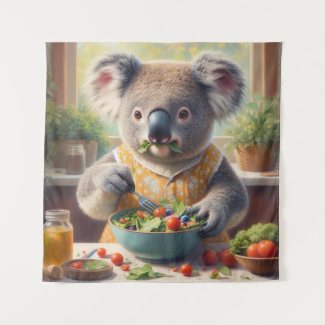 Koala Eating Salad Wandteppich (Vorderseite)