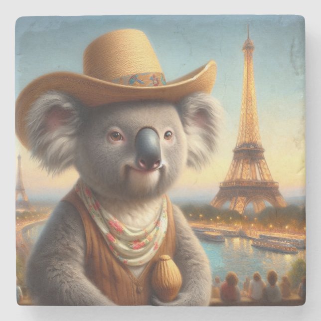 Koala Eiffel Tower Steinuntersetzer (Vorderseite)