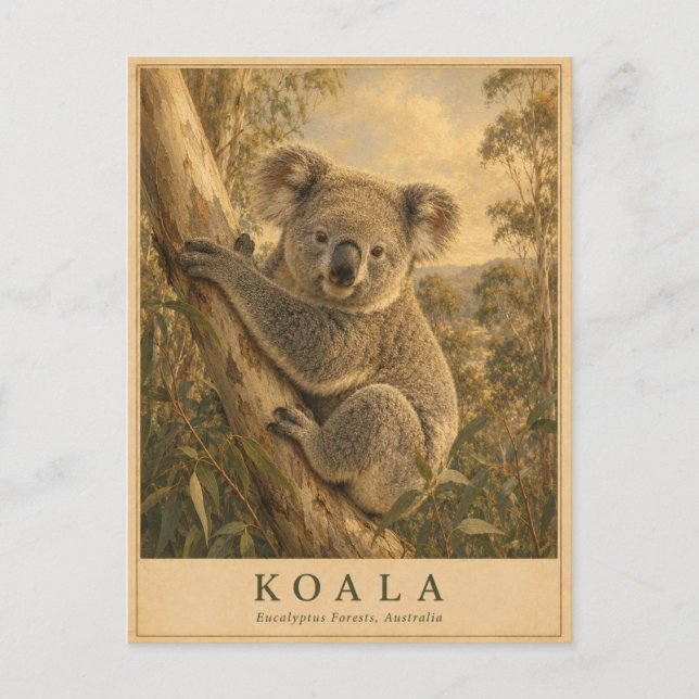 Koala Eukalyptuswald VINTAGE Postkarte (Vorderseite)