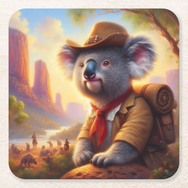 Koala Explorer Rechteckiger Pappuntersetzer (Vorderseite)