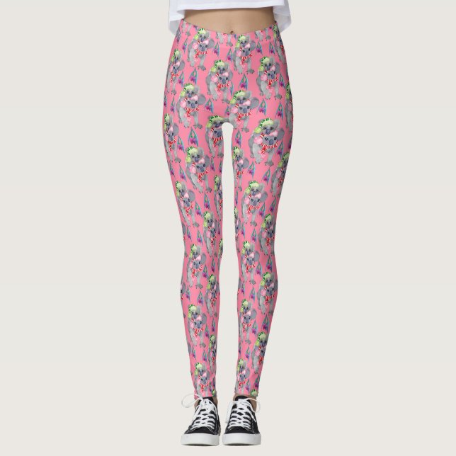 Koala Family Pink Weihnachten Leggings (Vorderseite)
