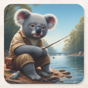 Koala Fishing Rechteckiger Pappuntersetzer