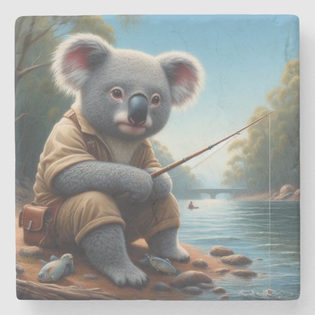 Koala Fishing Steinuntersetzer (Vorderseite)