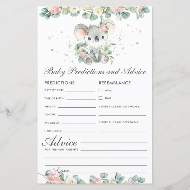 Koala Floral Greenery Kindervorhersagen und Ratsch (Vorderseite)